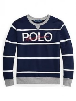 image of Ralph Lauren Boys Stripe Polo Crew Sweat - Navy