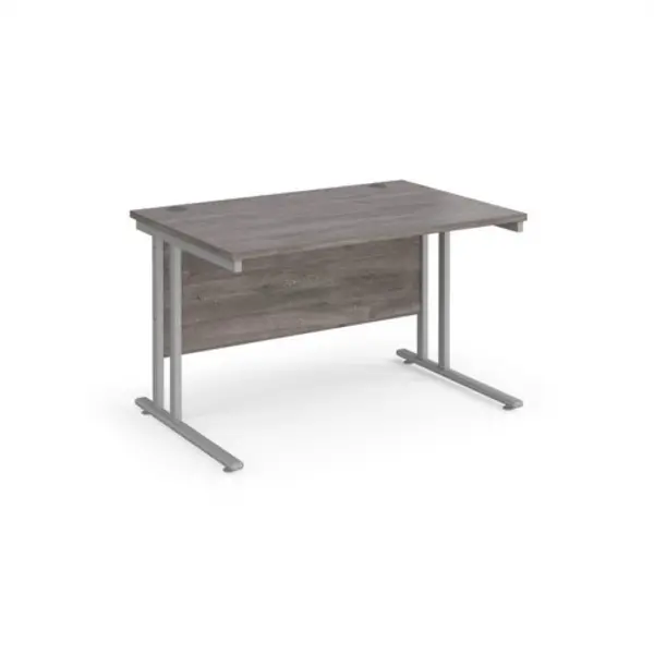 Image of Maestro 25 straight desk 1200mm x 800mm - silver cantilever leg frame, grey oak top