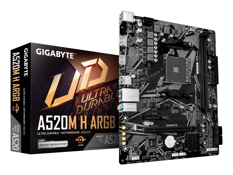 Image of Gigabyte A520M H ARGB Motherboard - Supports AMD Ryzen 5000 Series CPU