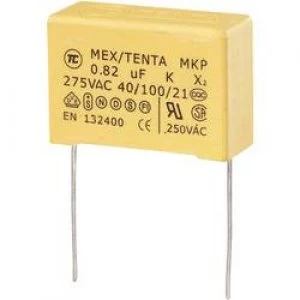 image of MKP X2 suppression capacitor Radial lead 0.82 uF 275 V AC 10 27.5mm L x W x H 32 x 13 x 23mm MKP X2