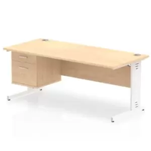 Image of Impulse 1800 Rectangle White Cable Managed Leg Desk MAPLE 1 x 2 Drawer Fixed Ped
