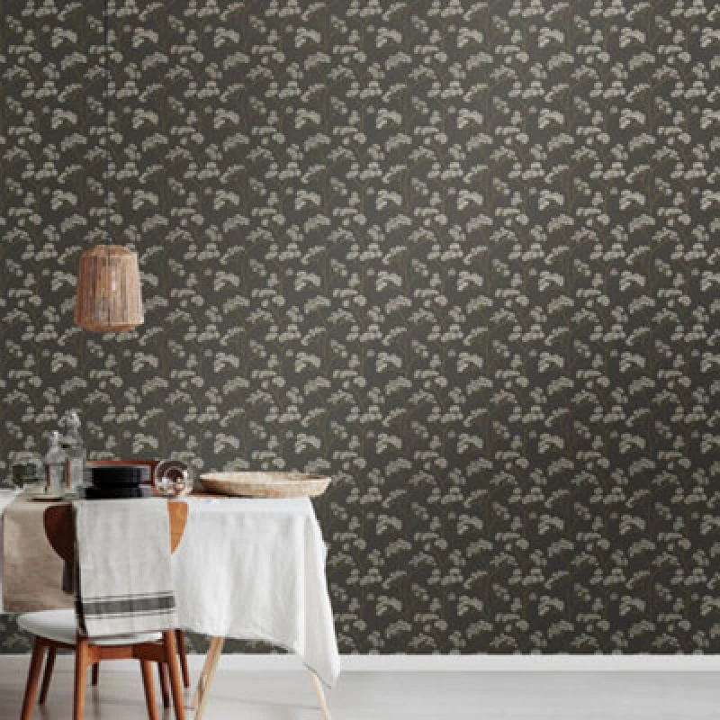 Image of Hoopla Walls Elderflower Trail - Charcoal 10M Wallpaper