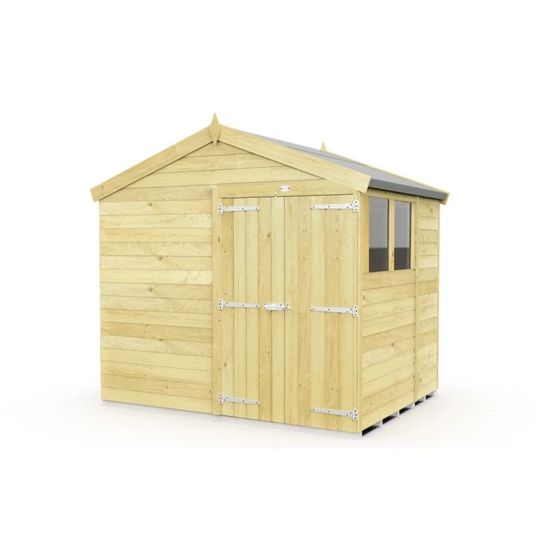 Image of Buttercup Farm 8 x 6 Feet Apex Shed - Double Door W/ Windows - L187 x W231 x H217cm in Brown Brown Unisex