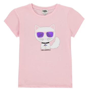 image of Karl Lagerfeld Cat Logo T Shirt Junior Girls - Pink