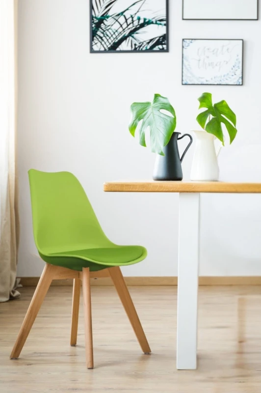 Image of Fusion Living Soho Plastic Dining Chair With Squared Light Wood Legs Green FL1579