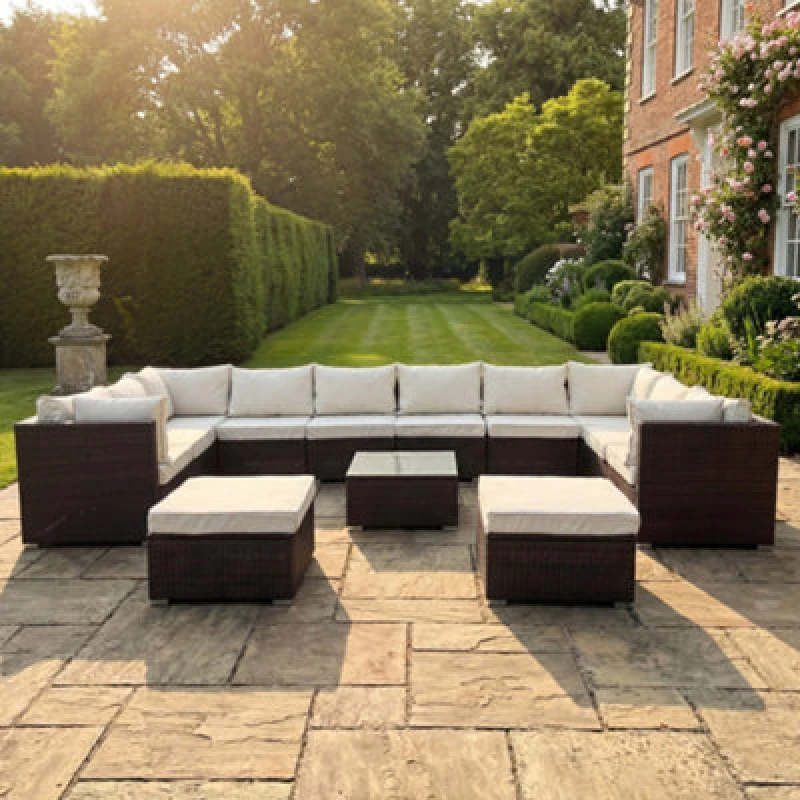 Image of Artemis Home Oliena 12 Seat Modular Rattan Large U-Shape Garden Furniture in Brown Brown Unisex