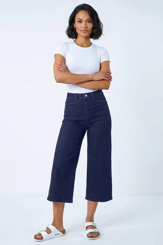 Image of Dusk Womens Denim Pocket Detail Wide Leg Culotte in Indigo Size: 14 Indigo Female 14