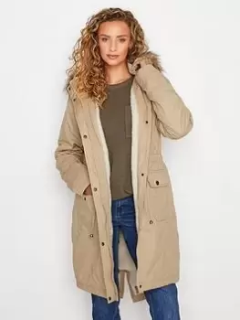 image of Long Tall Sally Beige Fur Trim Parka, Natural, Size 10, Women