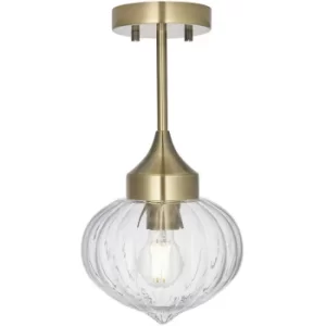 Image of Endon Addington Classic Semi Flush Light Polished Nickel, Clear Ribbed Glass Shade