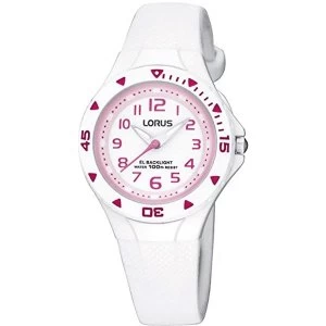 Image of Lorus R2335DX9 Chidrens Analogue Watch - White with Pink Numerals