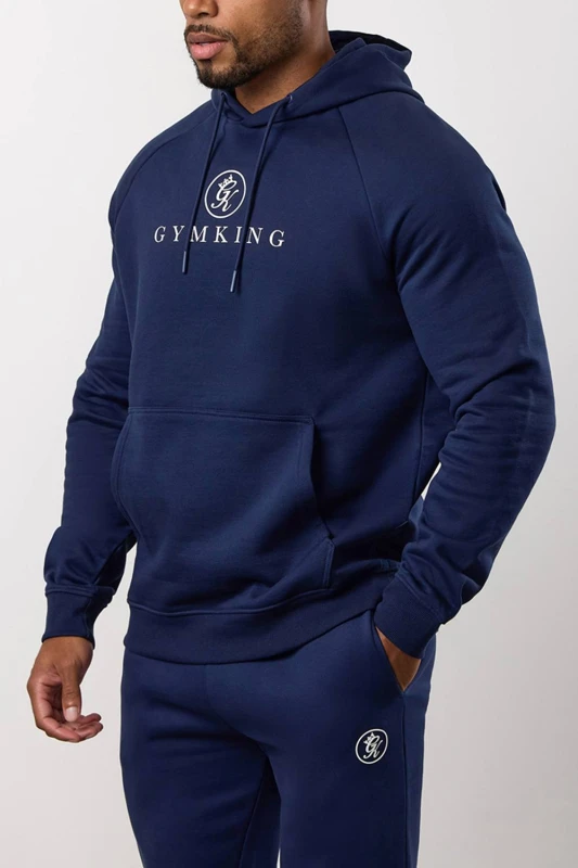 Image of GYM KING Mens Pro Logo Hood Navy Size: Large Navy Male L