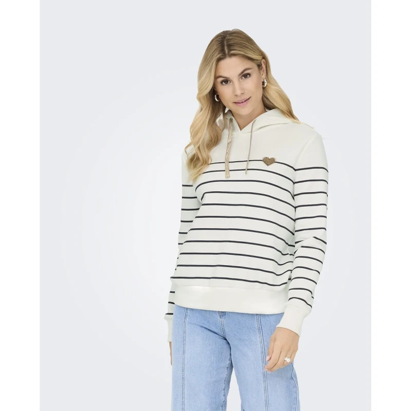 Image of Only Striped Cotton Mix Hoodie white/navy blue Cotton M