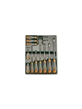 image of Beta Tools T160 11pc Flat/Slotted Screwdriver Set in Hard Tray for Roller Cabs