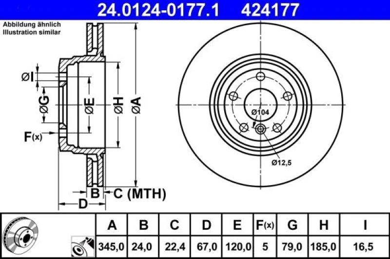 Image of ATE 24.0124-0177.1 Brake disc Vented, Coated, High-carbon Brake Disc (82)