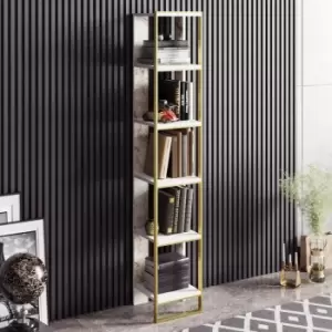 Image of Decorotika Polka 5-Tier Bookshelf, Multifunctional Shelving Unit, Easy Assembly, With Metal Frame, For Living Room, Bedroom, Kitchen- White And White