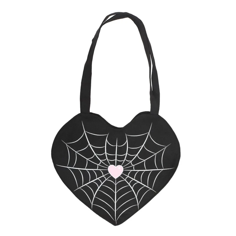 Image of Something Different Womens Spiderweb Heart Satin Tote Bag in Black Female One Size