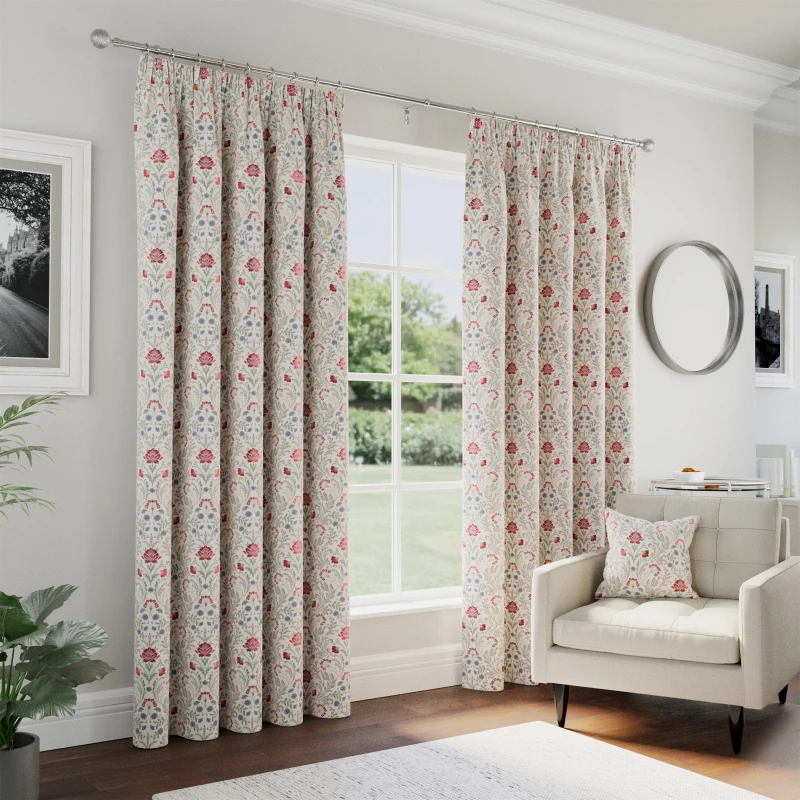 Image of Enhanced Living 100% Blackout Floral Thermal Pair of Curtains Tape Top Header Curtains for Living Rooms and Bedrooms Red