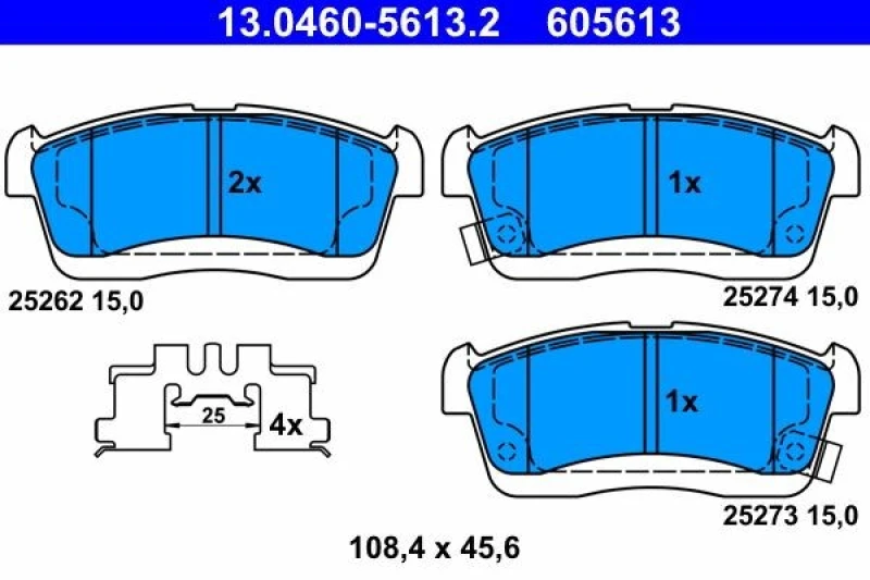 Image of ATE 13.0460-5613.2 Brake pad set with acoustic wear warning, with accessories Brake Pad Set,disc brake (402)