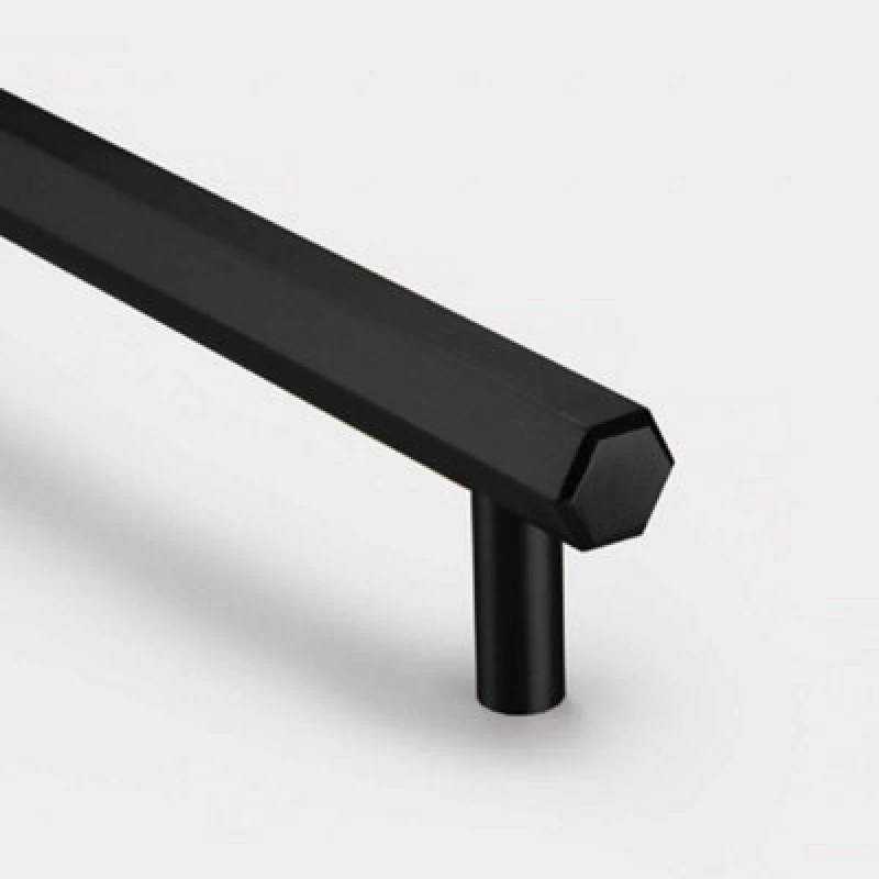 Image of Pushka Home Brass Hexagonal Bar Handle With Hole Centre 128mm - Black