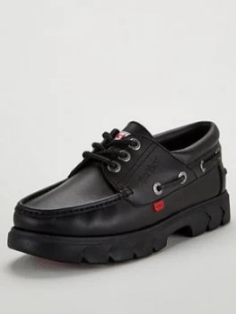 Image of Kickers Lennon Boatshoe, Black Leather, Size 9, Men