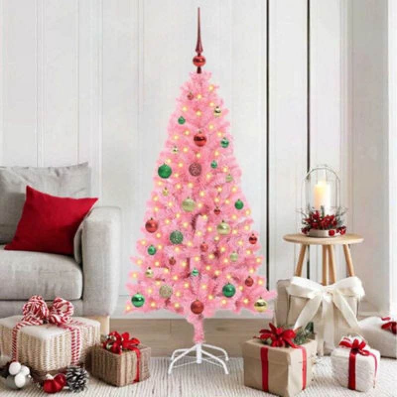 Image of vidaXL Christmas Tree with 150 LEDs with Stand Pink 150cm PVC, Pink 3396424