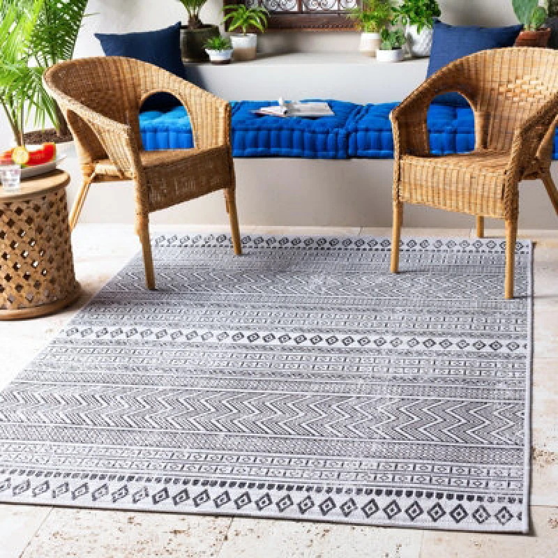 Image of Livabliss In- & Outdoor Geometric Black Mimi Area Rug 160 X 230 Cm - Easy To Clean, Perfect For Patio, Balcony, Kitchen Or Dining Room
