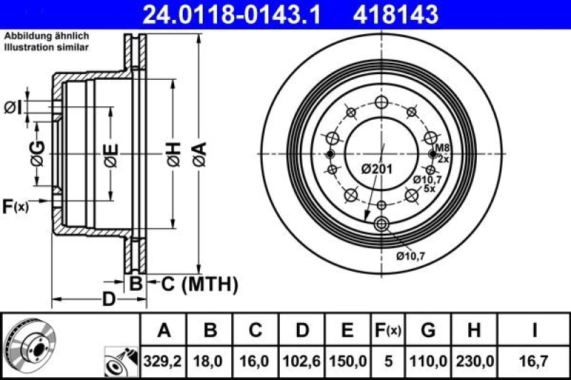 Image of ATE 24.0118-0143.1 Brake disc Vented, Coated Brake Disc (82)
