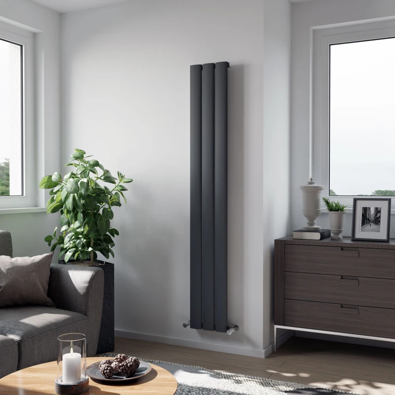 Image of Agadon Milan Designer Aluminium Radiator in Dark Grey Size: 1800mm x 280mm Dark Grey Unisex 1800mm x 280mm