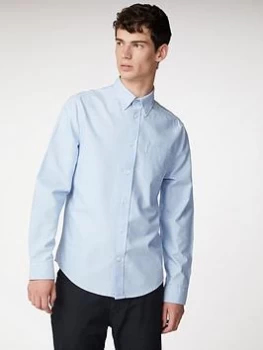 Image of Ben Sherman Long Sleeve Oxford Shirt - Blue Shadow, Blue Size M Men