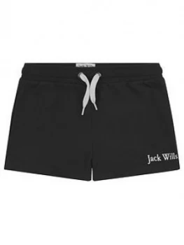 Image of Jack Wills Girls Script Jersey Short - Black, Size Age: 9-10 Years, Women