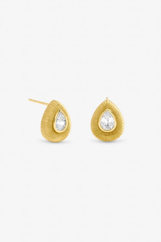 Image of Jon Richard Womens Gold Plated & Crystal Tear Drop Stud Earrings Gold Female One Size