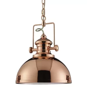 image of Industrial 1 Light Dome Ceiling Pendant Copper with Acrylic Diffuser, E27