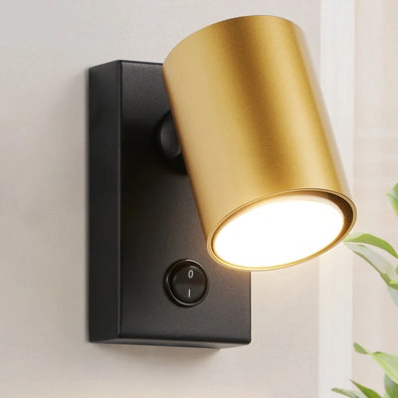 Image of Harper Living Adjustable Wall Spotlight With On/off Switch, Gu10 Rotatable Single Lamp - Matt Black & Gold Wall Light