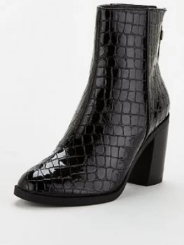 Image of OFFICE Arden Patent Croc Boot Ankle Boots - Black, Size 8, Women