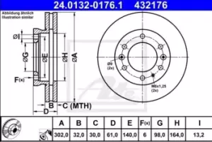 Image of ATE Brake disc Vented 24.0132-0176.1 Brake rotor,Brake discs FORD,MAZDA,RANGER (TKE),BT-50 Pickup (B22, B32, UP, UR)