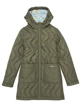 Image of Barbour Girls Guilden Quilt Longline Jacket - Olive Size 14-15 Years, Women