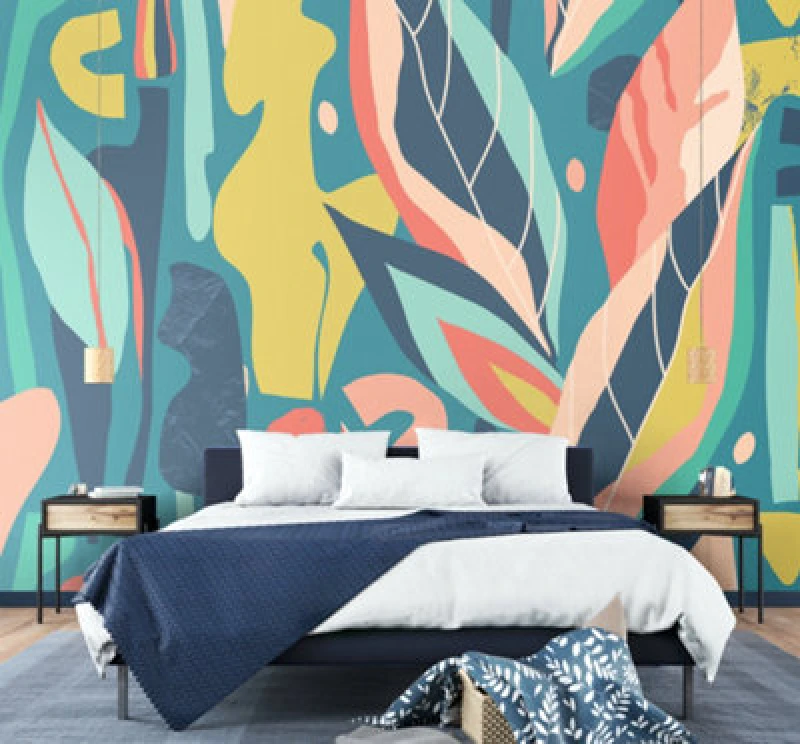 Image of Origin Murals Abstract Leaf Shape Blue Matt Smooth Paste The Wall 350Cm Wide X 280Cm High