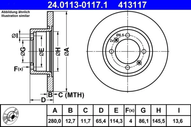 Image of ATE 24.0113-0117.1 Brake disc solid Brake Disc (82)