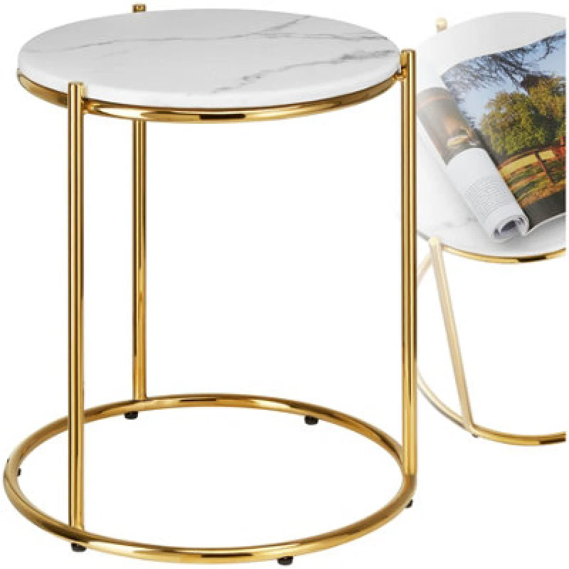 Image of Tectake Side Table Ellsa - Marble Top, Steel Frame, Elegant Design Per Piece White/gold