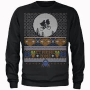 image of E.T Phone Home Fairisle Mens Christmas Sweatshirt - Black