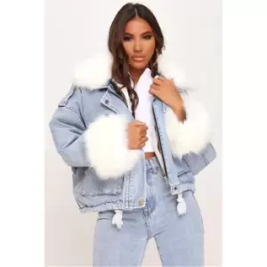 image of I Saw It First Denim Faux Fur Jacket - Blue