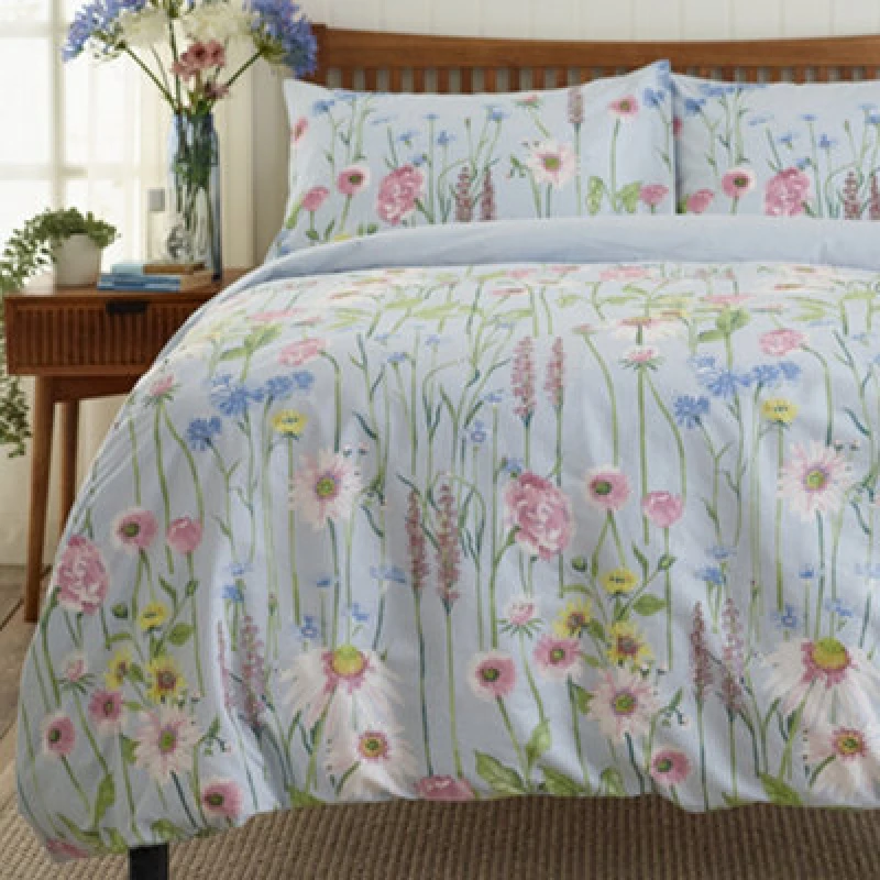 Image of Deyongs Moore Lane Cotton Printed Duvet Set in Blue Size: King Blue Unisex King