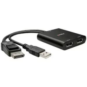Image of LINDY 38427 Mini DisplayPort / USB / DisplayPort Converter [2x Mini DisplayPort plug, USB-A - 2x DisplayPort socket] Black