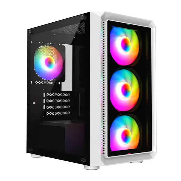 Image of GameMax Icon White Micro-ATX TG Gaming Case - 4 x Inner-Ring ARGB Fans & 6-Port Fan Hub