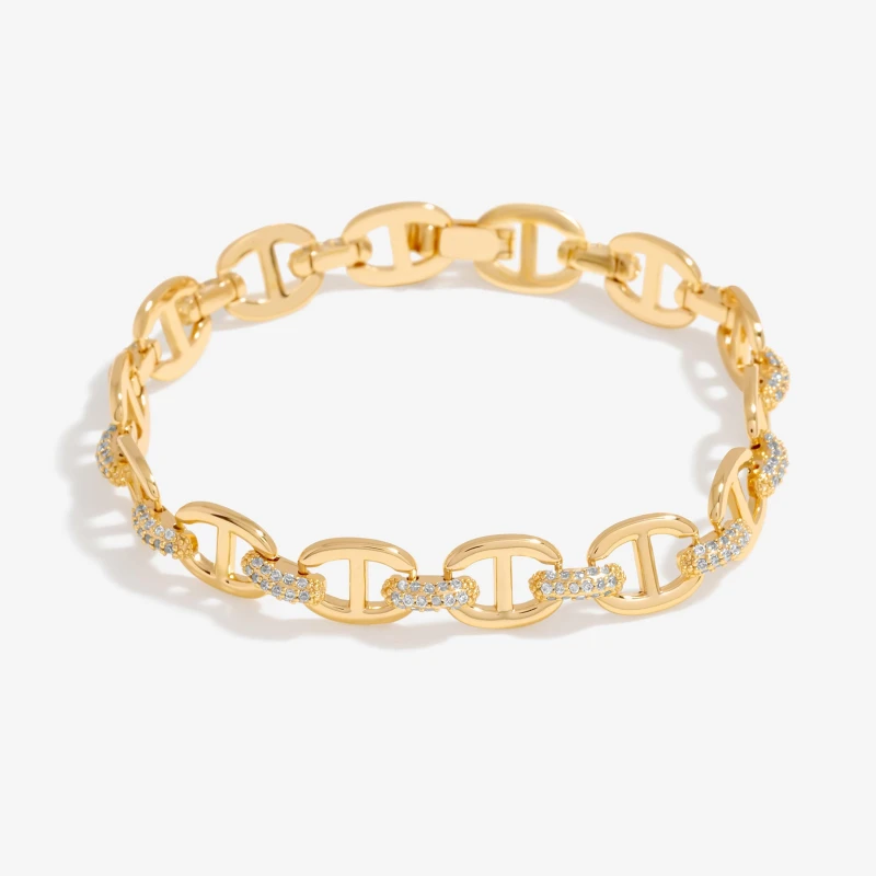 Image of Inicio Gold Plated Cubic Zirconia Chain Bracelet - Gift Pouch Gold female