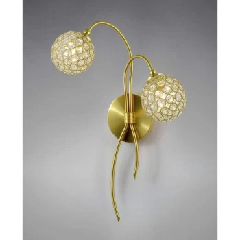 image of Apollo 2-Light Wall Lamp Satin Brass / Crystal