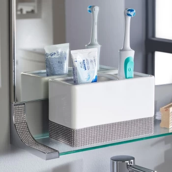 Image of Bathroom Toothbrush Tidy Holder Sparkle White Ceramic Chrome Modern - Vale Designs