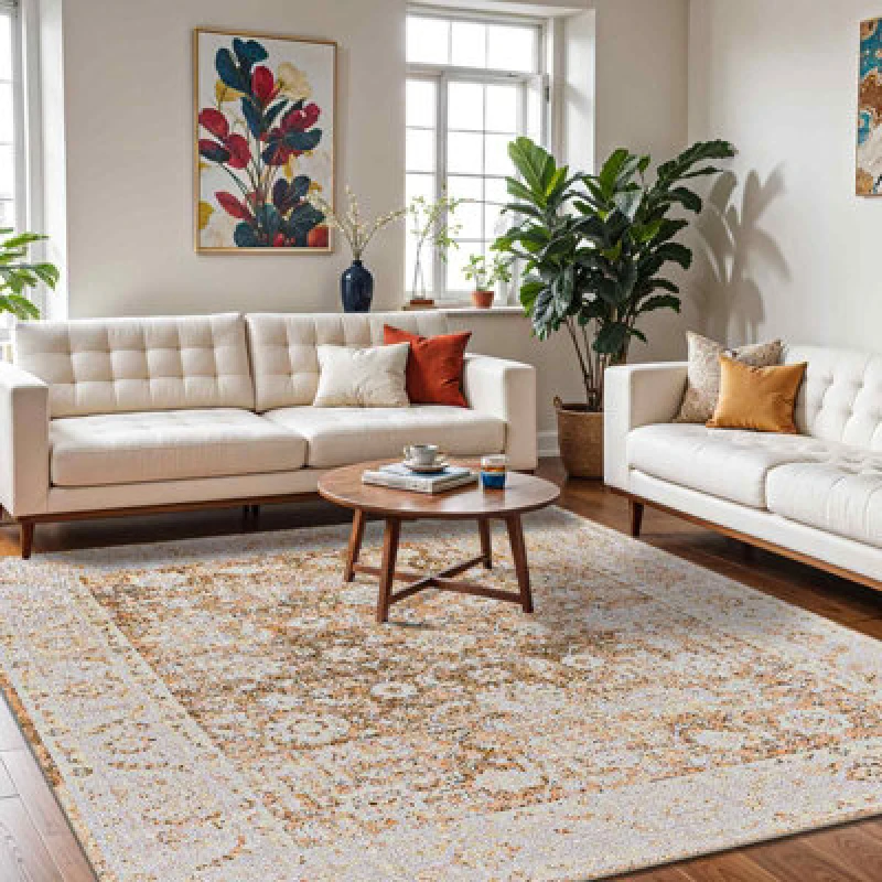 Image of Livabliss Machine Washable Oriental Boho Rust Anseline Area Rug 160 X 213cm - Easy Care, Non Shedding, Ideal For Living Room & Bedroom