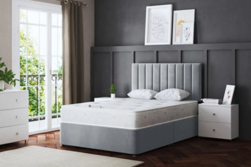 Image of DS Living Amelia Upholstered Silver Panel Divan Bed with Headboard Silver