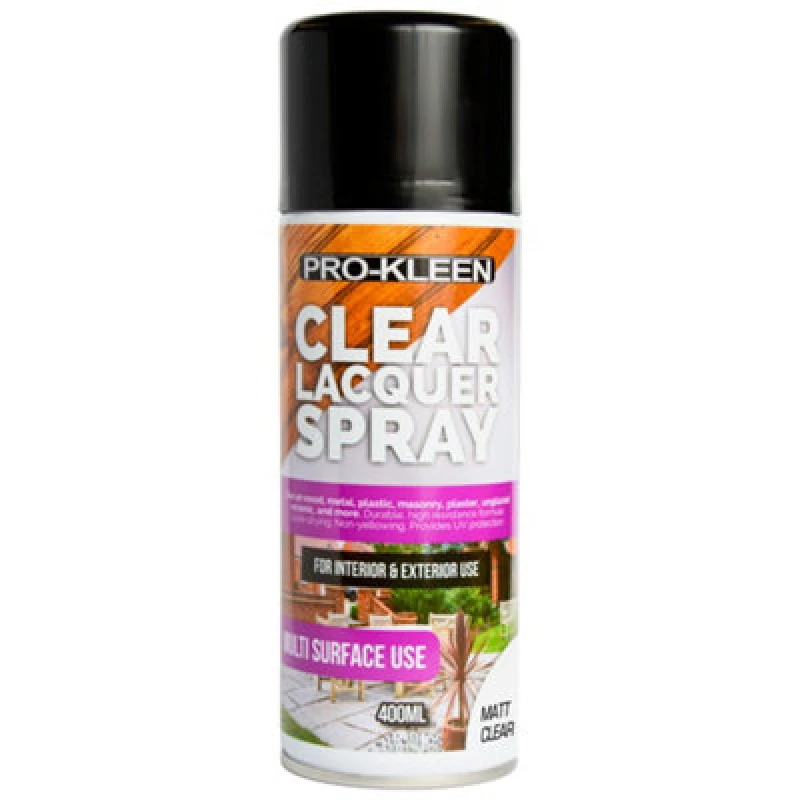 Image of ProKleen Clear Lacquer Spray Protects & Seals Multi Surface Use Matt 1 x 400ml Clear